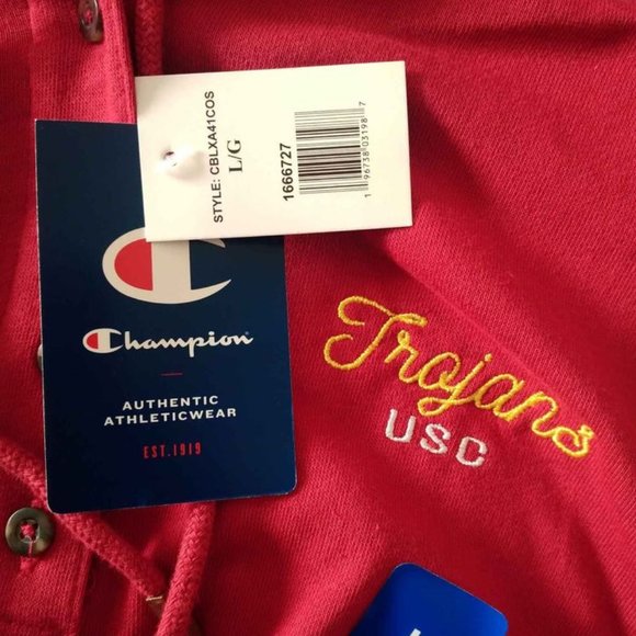 CHAMPION USC TROJANS Men's Large 1/4 Button Embroidered Hooded Henley - New Tags - Picture 4 of 9